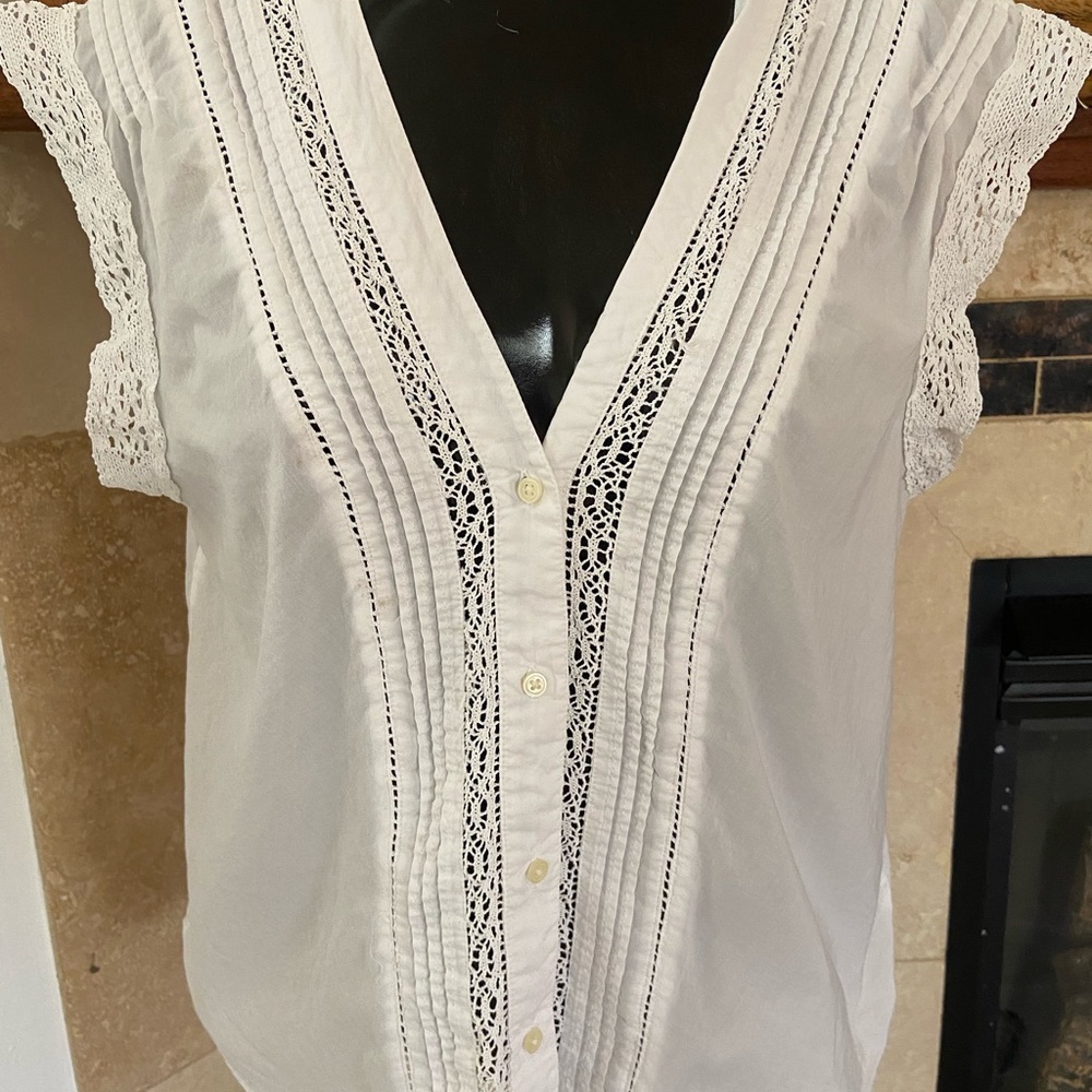 GAP White Lace Button-Up Blouse